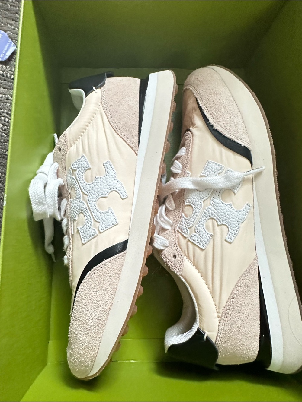 Tory Burch Pale Pink and White Logo Sneakers